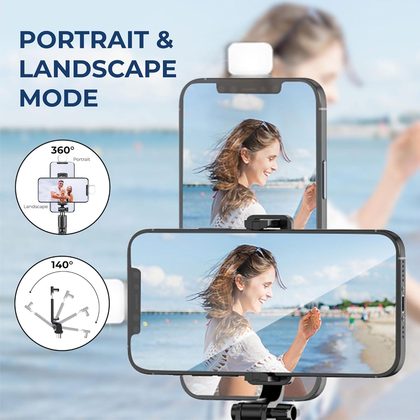Extendable Flash 3-in-1 Selfie Stick Tripod with Bluetooth Remote