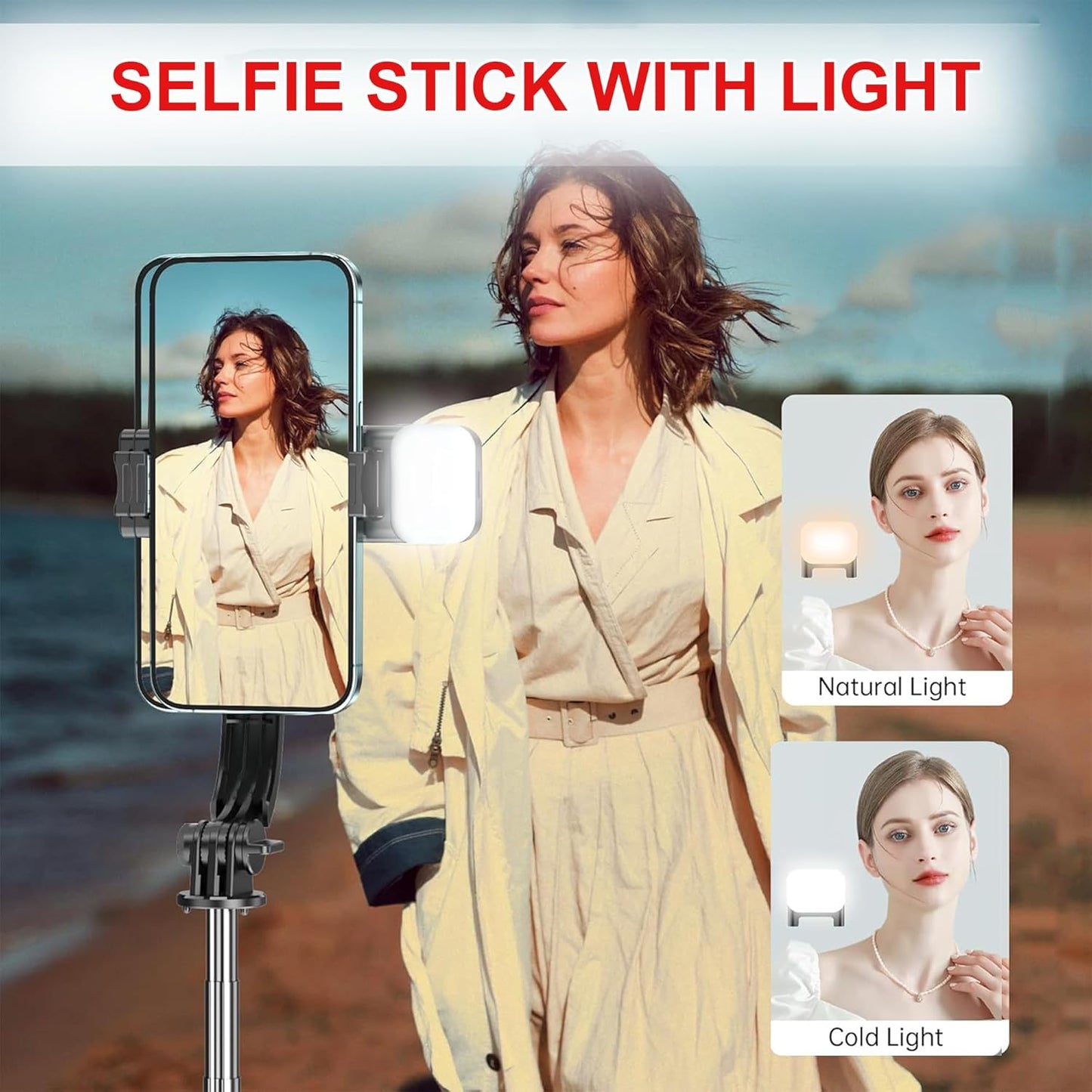 Extendable Flash 3-in-1 Selfie Stick Tripod with Bluetooth Remote